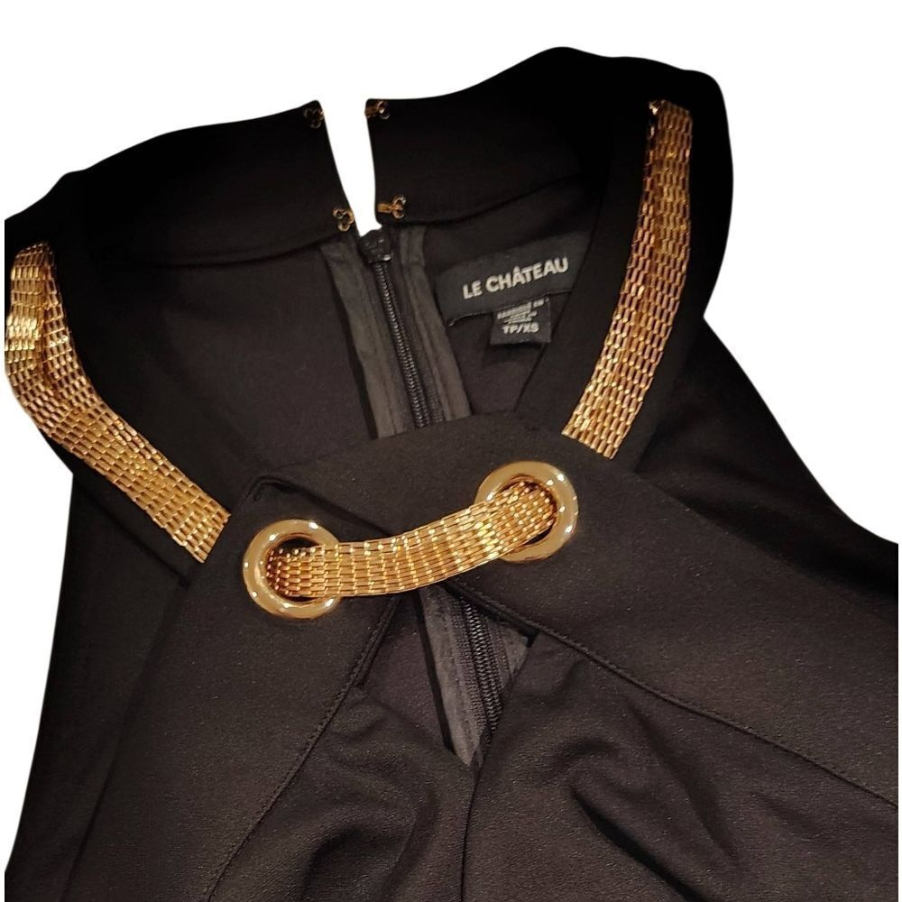 Le Chateau Black Halter Mini Dress with Gold Neck Chain Sx Xsmall Holiday Party - Picture 13 of 16